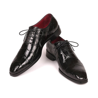 Paul Parkman Men's Shoes Black Exotic Caiman Crocodile Dress Oxfords LP985BLK (PM6201)-AmbrogioShoes