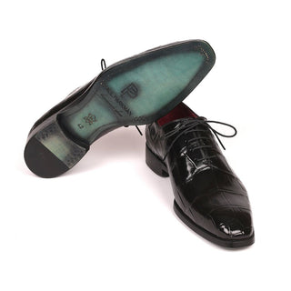 Paul Parkman Men's Shoes Black Exotic Caiman Crocodile Dress Oxfords LP985BLK (PM6201)-AmbrogioShoes