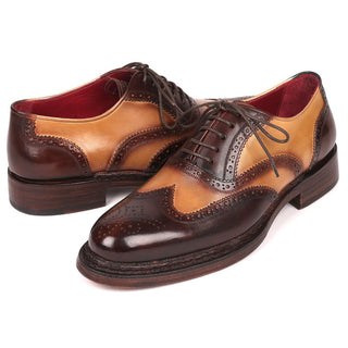 Paul Parkman Men's Designer Shoes Brown & Beige Calf-skin Leather Wing-Tip Oxfords 027-BJBRW (PM6200)-AmbrogioShoes