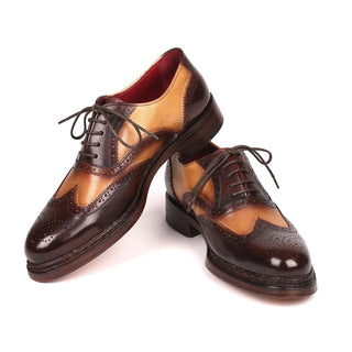 Paul Parkman Men's Designer Shoes Brown & Beige Calf-skin Leather Wing-Tip Oxfords 027-BJBRW (PM6200)-AmbrogioShoes