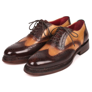 Paul Parkman Men's Designer Shoes Brown & Beige Calf-skin Leather Wing-Tip Oxfords 027-BJBRW (PM6200)-AmbrogioShoes