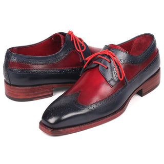 Paul Parkman Men's Shoes Navy & Bordeaux Red Calf-Skin Leather Wing-Tip Oxfords 511N85 (PM6205)-AmbrogioShoes