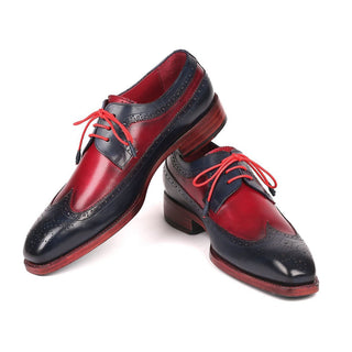 Paul Parkman Men's Designer Shoes Navy & Bordeaux Red Calf-Skin Leather Wing-Tip Oxfords 511N85 (PM6205)-AmbrogioShoes