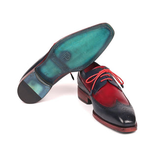 Paul Parkman Men's Designer Shoes Navy & Bordeaux Red Calf-Skin Leather Wing-Tip Oxfords 511N85 (PM6205)-AmbrogioShoes