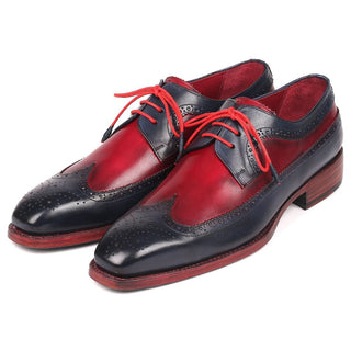 Paul Parkman Men's Designer Shoes Navy & Bordeaux Red Calf-Skin Leather Wing-Tip Oxfords 511N85 (PM6205)-AmbrogioShoes