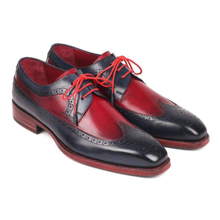 Paul Parkman Men's Designer Shoes Navy & Bordeaux Red Calf-Skin Leather Wing-Tip Oxfords 511N85 (PM6205)-AmbrogioShoes