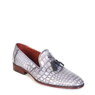 Paul Parkman Men's Genuine Crocodile Tassel Grey Loafers 44LF27-AmbrogioShoes