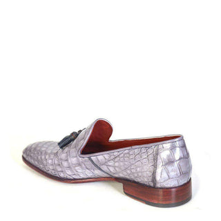Paul Parkman Men's Genuine Crocodile Tassel Grey Loafers 44LF27-AmbrogioShoes