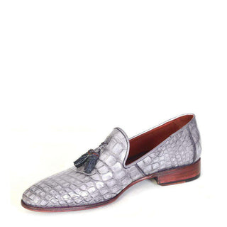 Paul Parkman Men's Genuine Crocodile Tassel Grey Loafers 44LF27-AmbrogioShoes