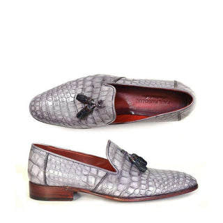 Paul Parkman Men's Genuine Crocodile Tassel Grey Loafers 44LF27-AmbrogioShoes