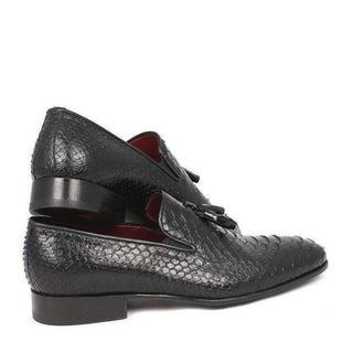 Paul Parkman Men's Genuine Python Tassel Black Loafers 26GH41-AmbrogioShoes