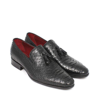 Paul Parkman Men's Genuine Python Tassel Black Loafers 26GH41-AmbrogioShoes