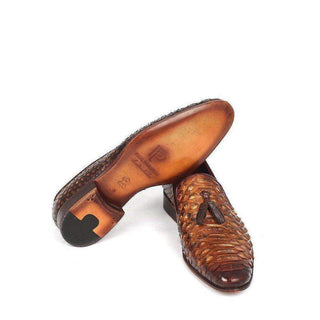 Paul Parkman Men's Genuine Python Tassel Camel Loafers 26CML75-AmbrogioShoes