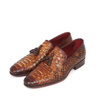 Paul Parkman Men's Genuine Python Tassel Camel Loafers 26CML75-AmbrogioShoes