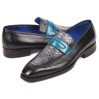 Paul Parkman Men's Gray Snake-Skin & Calf-Skin Leather Good Year Welted Loafers 55GRY53 (PM6171)-AmbrogioShoes
