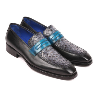 Paul Parkman Men's Gray Snake-Skin & Calf-Skin Leather Good Year Welted Loafers 55GRY53 (PM6171)-AmbrogioShoes