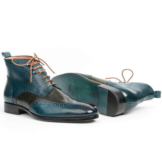 Paul Parkman Men's Green and Blue Calf-Skin Leather Wing Tip Ankle Boots PT777GRN (PM6139)-AmbrogioShoes