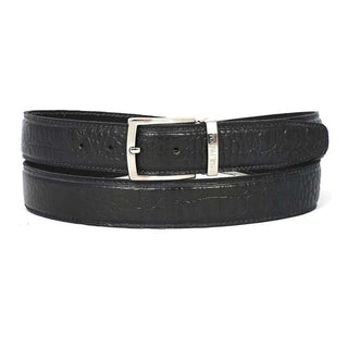 Paul Parkman Men's Hand-Painted Belt Black Embossed Calfskin Leather (PMB210)-AmbrogioShoes