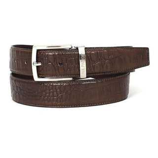 Paul Parkman Men's Hand-Painted Belt Brown Embossed Calfskin Leather (PMB203)-AmbrogioShoes