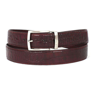 Paul Parkman Men's Hand-Painted Belt Dark Bordeaux Embossed Calfskin Leather (PMB211)-AmbrogioShoes