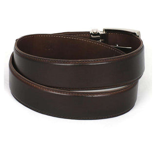 Paul Parkman Men's Hand-Painted Belt Dark Brown Calfskin Leather (PMB101)-AmbrogioShoes