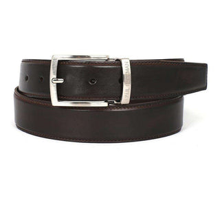 Paul Parkman Men's Hand-Painted Belt Dark Brown Calfskin Leather (PMB101)-AmbrogioShoes