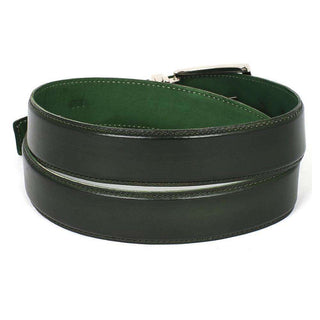 Paul Parkman Men's Hand-Painted Belt Dark Green Calfskin Leather (PMB120)-AmbrogioShoes