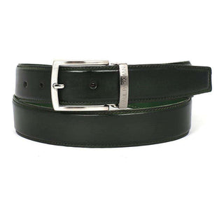 Paul Parkman Men's Hand-Painted Belt Dark Green Calfskin Leather (PMB120)-AmbrogioShoes