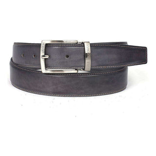 Paul Parkman Men's Hand-Painted Belt Gray Calfskin Leather (PMB107)-AmbrogioShoes