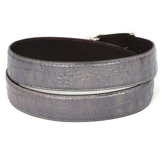 Paul Parkman Men's Hand-Painted Belt Gray Embossed Calfskin Leather (PMB202)-AmbrogioShoes
