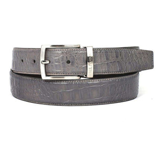 Paul Parkman Men's Hand-Painted Belt Gray Embossed Calfskin Leather (PMB202)-AmbrogioShoes