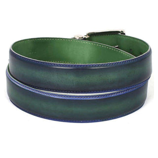 Paul Parkman Men's Hand-Painted Belt Green / Blue Calfskin Leather (PMB108)-AmbrogioShoes