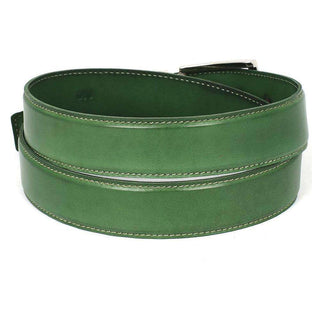 Paul Parkman Men's Hand-Painted Belt Green Calfskin Leather (PMB104)-AmbrogioShoes