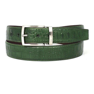 Paul Parkman Men's Hand-Painted Belt Green Embossed Calfskin Leather (PMB208)-AmbrogioShoes