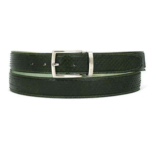 Paul Parkman Men's Hand-Painted Belt Green Genuine Python (PMB308)-AmbrogioShoes