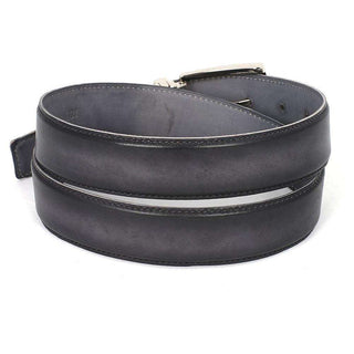 Paul Parkman Men's Hand-Painted Belt Grey / Black Calfskin Leather (PMB118)-AmbrogioShoes