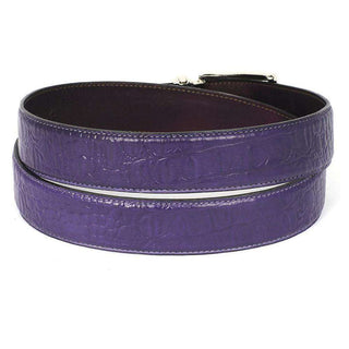 Paul Parkman Men's Hand-Painted Belt Purple Embossed Calfskin Leather (PMB204)-AmbrogioShoes