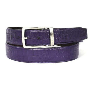Paul Parkman Men's Hand-Painted Belt Purple Embossed Calfskin Leather (PMB204)-AmbrogioShoes