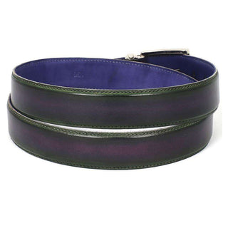 Paul Parkman Men's Hand-Painted Belt Purple / Green Calfskin Leather (PMB115)-AmbrogioShoes