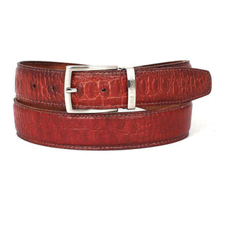 Paul Parkman Men's Hand-Painted Belt Reddish Embossed Calfskin Leather (PMB207)-AmbrogioShoes