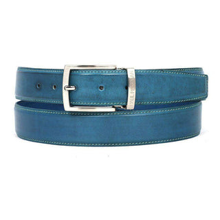 Paul Parkman Men's Hand-Painted Belt Sky Blue Calfskin Leather (PMB103)-AmbrogioShoes