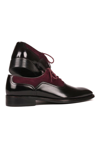 Paul Parkman Men's Handmade Shoes Black & Burgundy Suede / Patent Goodyear Welted Formal Oxfords (PM6324)