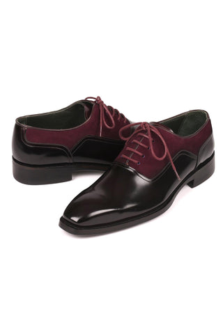 Paul Parkman Men's Handmade Shoes Black & Burgundy Suede / Patent Goodyear Welted Formal Oxfords (PM6324)