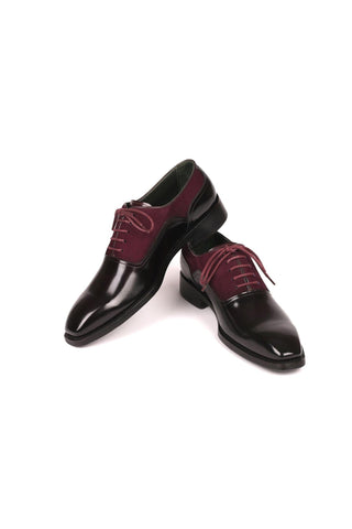 Paul Parkman Men's Handmade Shoes Black & Burgundy Suede / Patent Goodyear Welted Formal Oxfords (PM6324)
