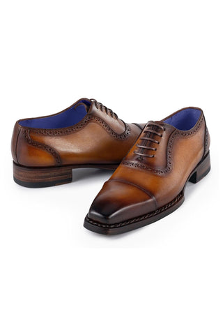 Paul Parkman Men's Handmade Shoes Calf-Skin Leather Cap-Toe Oxfords (PM6436)-AmbrogioShoes