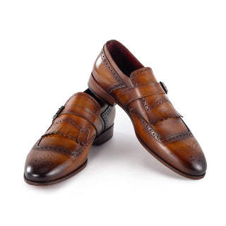 Paul Parkman Men's Handmade Shoes Calf-Skin Leather Kiltie Single Monk Strap (PM6442)-AmbrogioShoes