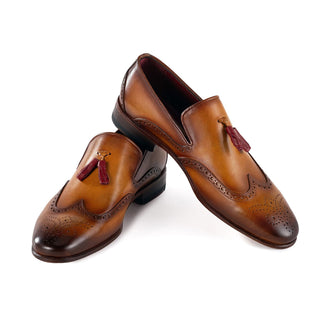 Paul Parkman Men's Handmade Shoes Calf-Skin Leather Wingtip Tassels Loafers (PM6435)-AmbrogioShoes
