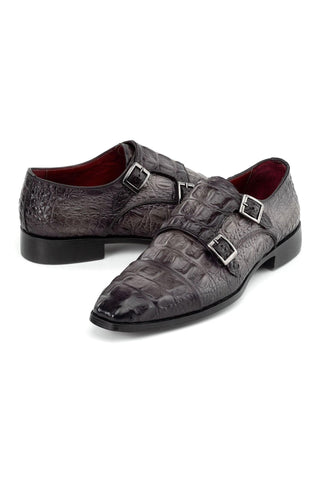 Paul Parkman Men's Handmade Shoes Crocodile Embossed Leather Double Monk-Strap (PM6465)