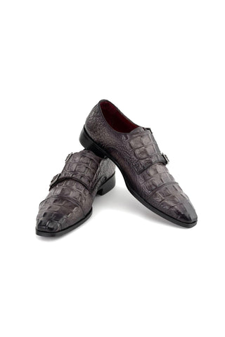 Paul Parkman Men's Handmade Shoes Crocodile Embossed Leather Double Monk-Strap (PM6465)