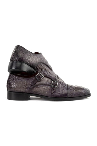 Paul Parkman Men's Handmade Shoes Crocodile Print Leather Double Monk-Strap (PM6465)-AmbrogioShoes